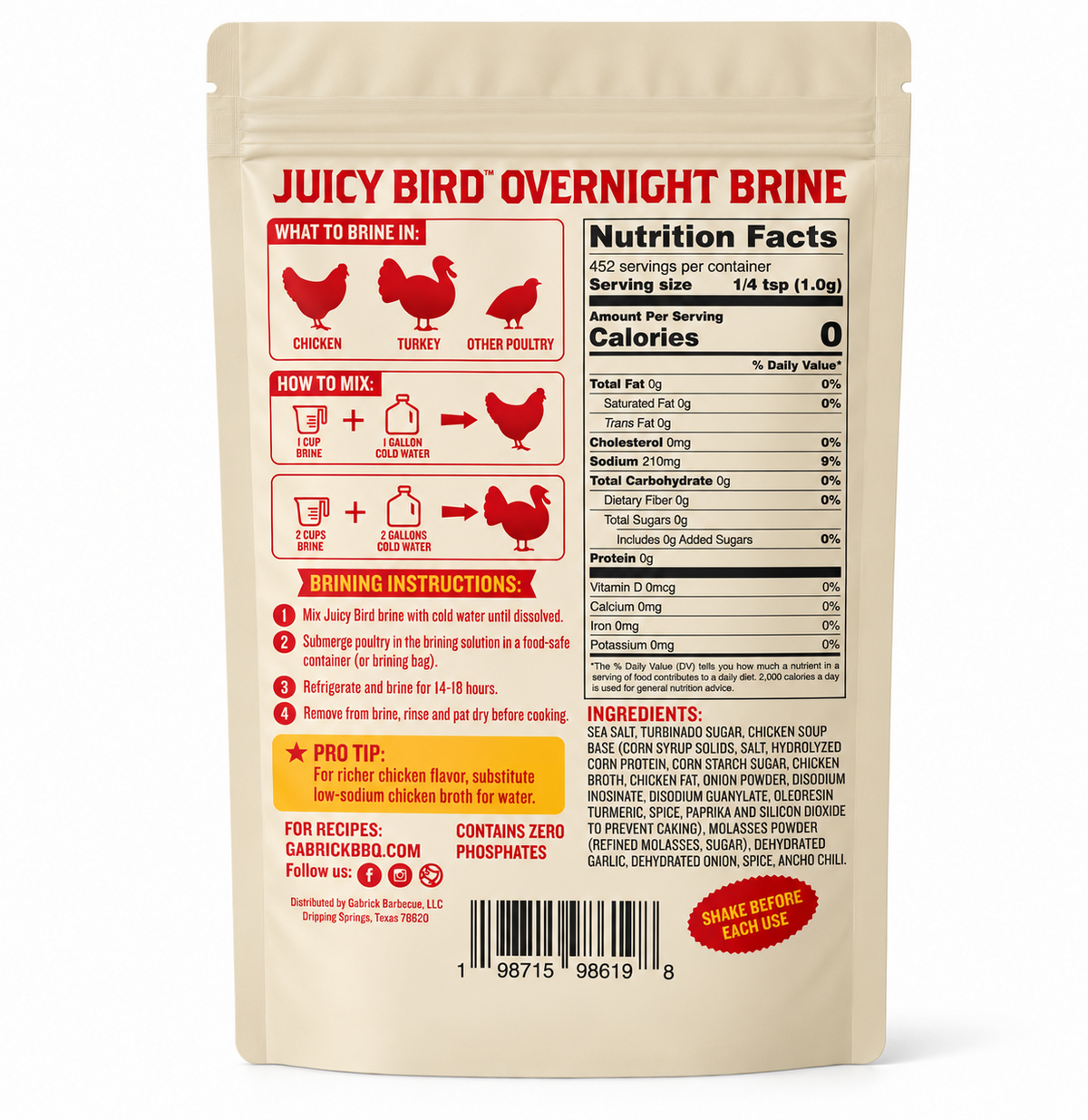 Gabrick Barbeque - Juicy Bird Overnight Poultry Brine